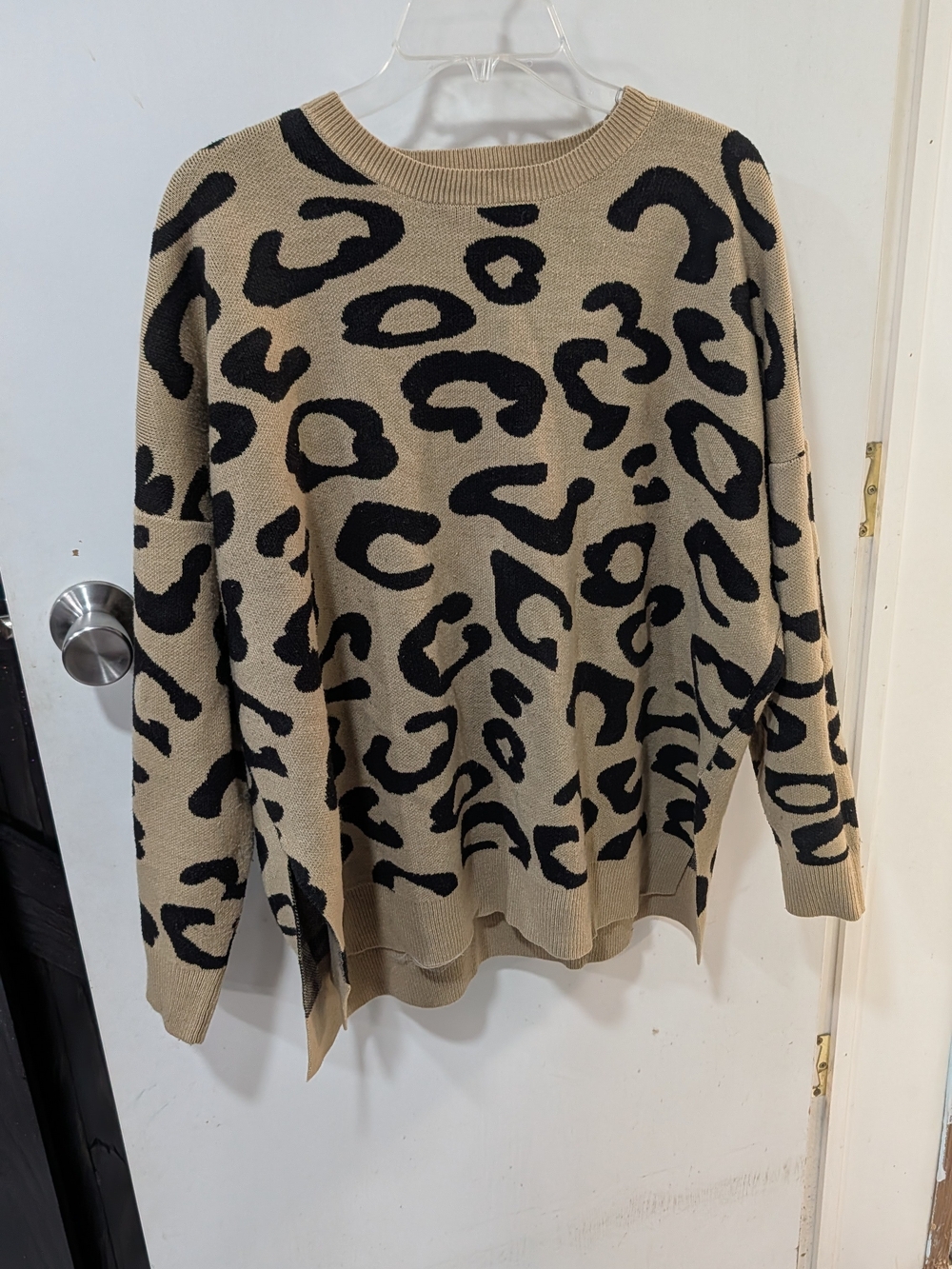 Mud Pie Beige and Black Leopard Print Sweater